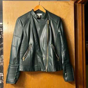 Calvin Klein dark green coat with gold zippers.